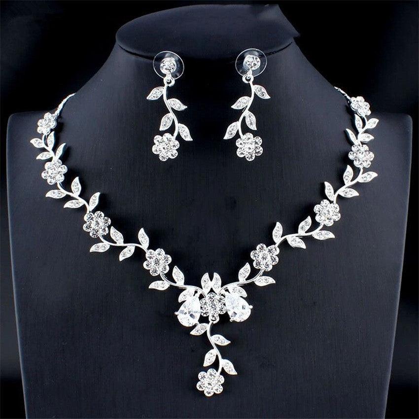 Golden Zircon Jewelry Set Bridal Necklace Earrings Wedding Two-piece Set - Nioor