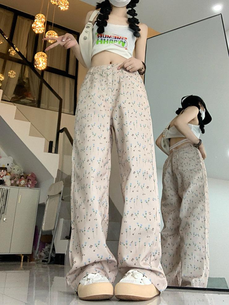 Hong Kong Style Floral Jeans For Women - Nioor