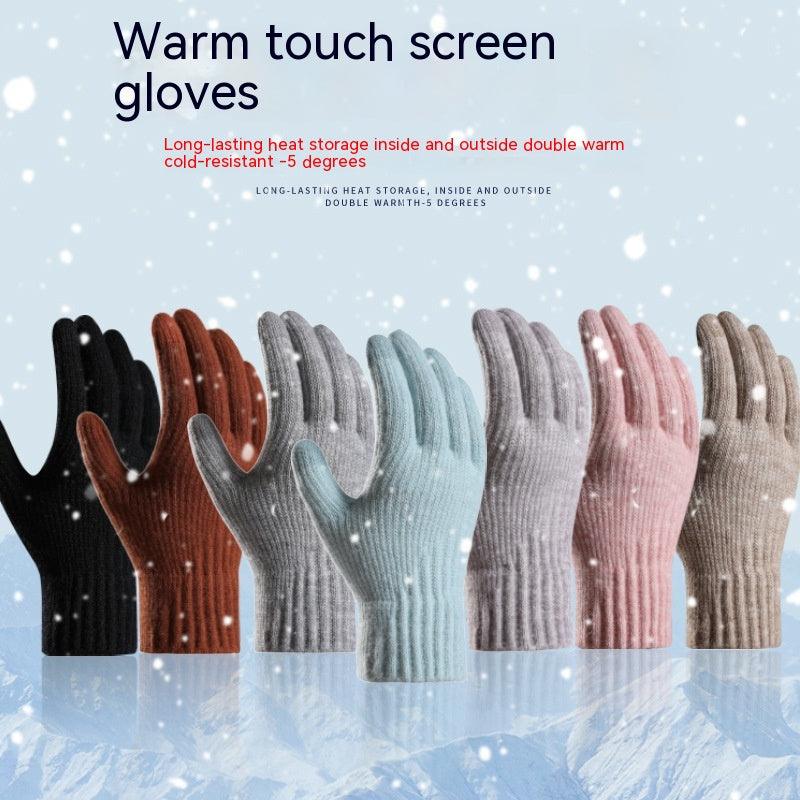 Winter Fleece Lined Padded Warm Keeping Knitted Gloves For Women - Nioor