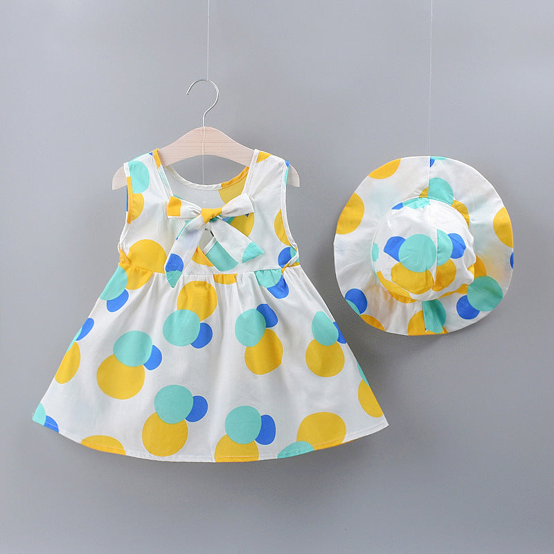 Color Dot Bow Sleeveless Tank Dress