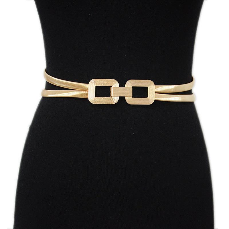 Cross-border Metal Double Spring Belt Casual Elastic A Pair Of Buckles Girdle Coat Decoration Waist Chain - Nioor