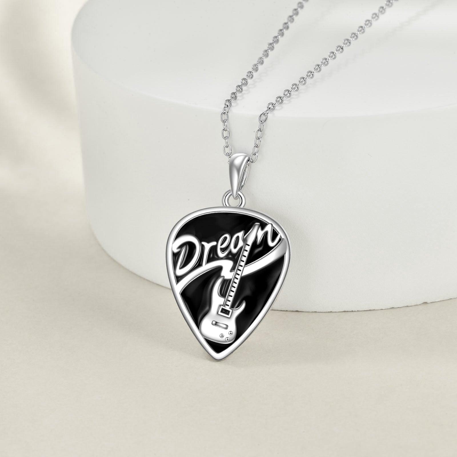 Sterling Silver Music Guitar Pick Pendant Necklace Jewelry Gifts for Women - Nioor