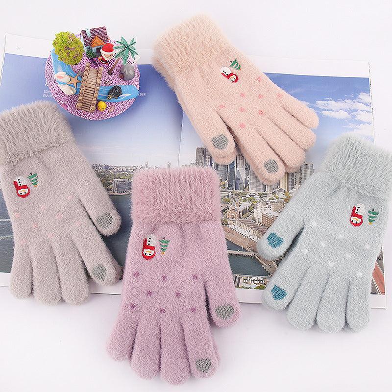 Padded And Thickened Warm Snowman Embroidered Touch Screen Gloves - Nioor