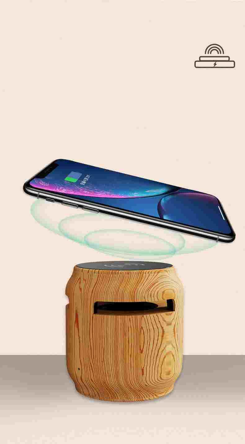 Wireless Bluetooth Speaker Wood Grain Large Volume Small Subwoofer Wireless Charger 2 In 1 - Nioor