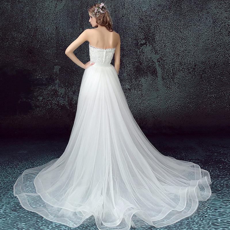 Sexy Detachable Skirt Mermaid Tulle Lace Appliques Short Wedding Dress 2021 New Wedding Dresses - Nioor