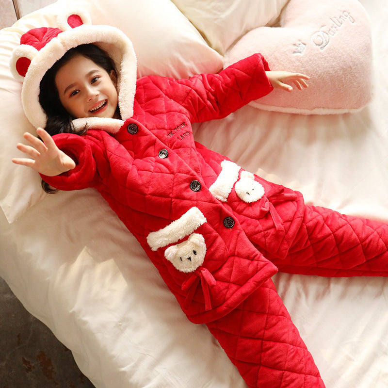 Children coral fleece pajamas women