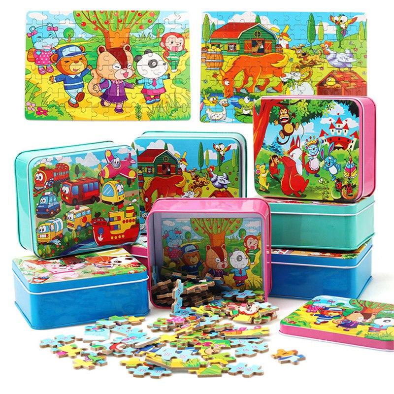 80PCS wooden educational toys educational development baby kids training toys children animal puzzle - Nioor