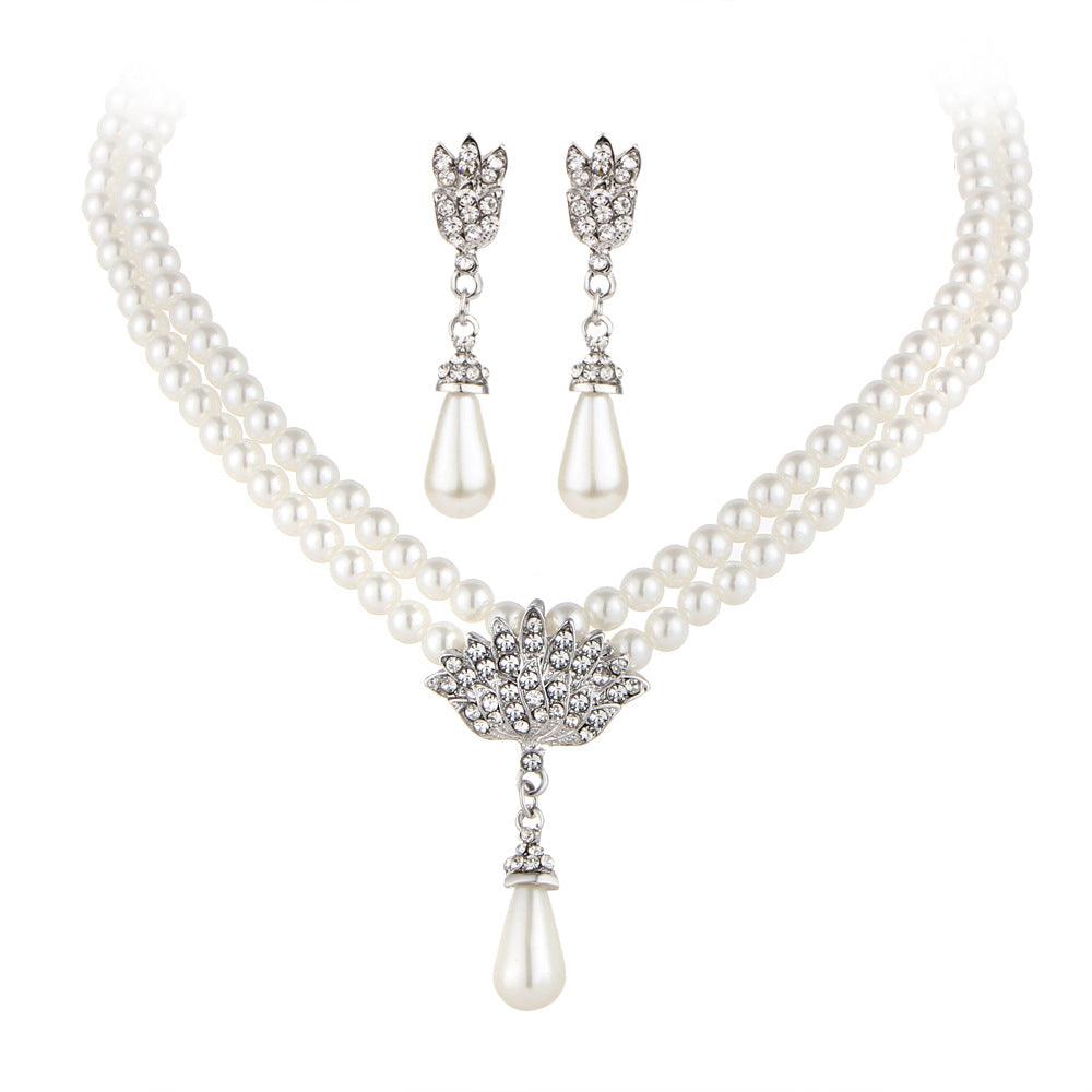 Jewelry Bridal Pearl Crystal Diamond Short Clavicle Neck Necklace Set - Nioor