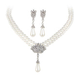 Jewelry Bridal Pearl Crystal Diamond Short Clavicle Neck Necklace Set - Nioor