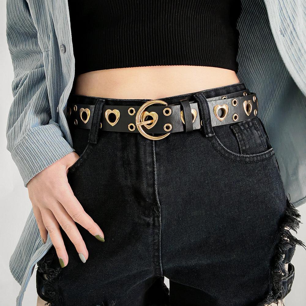 Sexy Punk Style Metal Air Eye Belt For Women With Jeans Skirt Hip Hop Heart Cutout Black Belt - Nioor