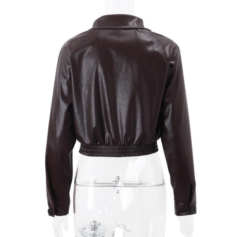 Elegant Retro Zipper PU Leather American Casual Jacket Coat - Nioor