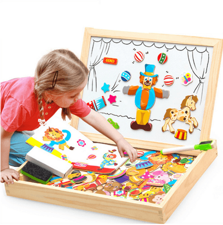 Wooden Magnetic Puzzle Toys Children 3D Puzzle Box Figure Animals Circus Writing Drawing Board Learning Education Toys For Kids - Nioor