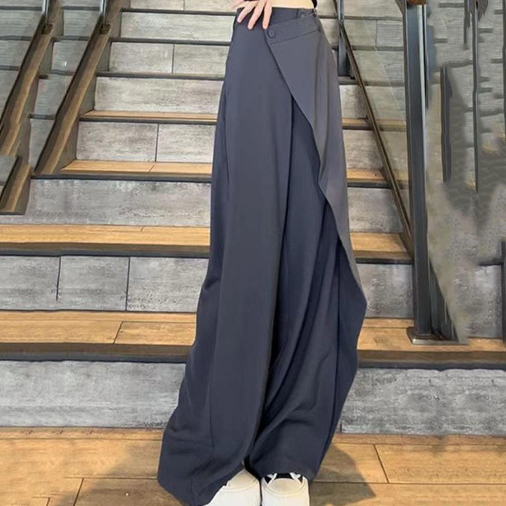 Fashion Irregular Stitching Straight-leg Trousers Women's Fried Street Pleated Suit Pants - Nioor