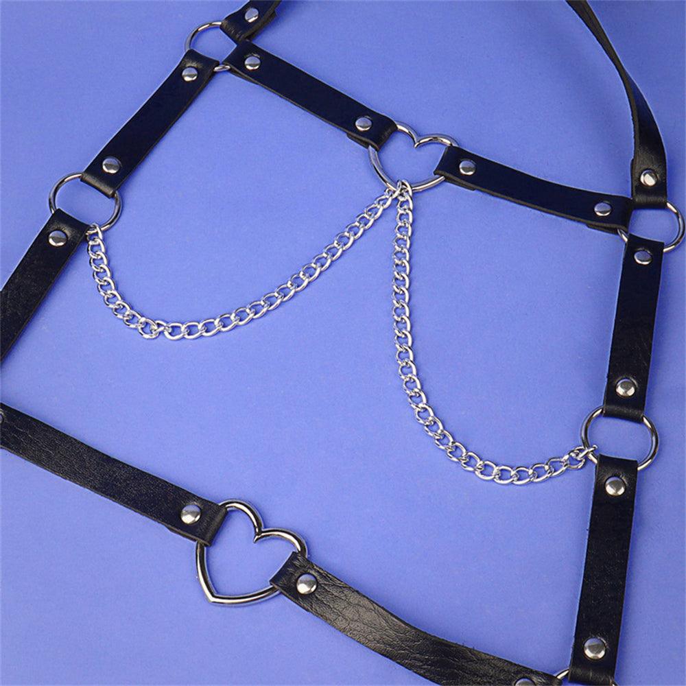 Punk Lady Sweet Love Heart Chain Leather Strap Sexy Waist Chain Body Chain Show Club Dance Leather Belt - Nioor