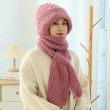 Women's Fleece-lined Autumn And Winter Scarf Hat Integrated - Nioor