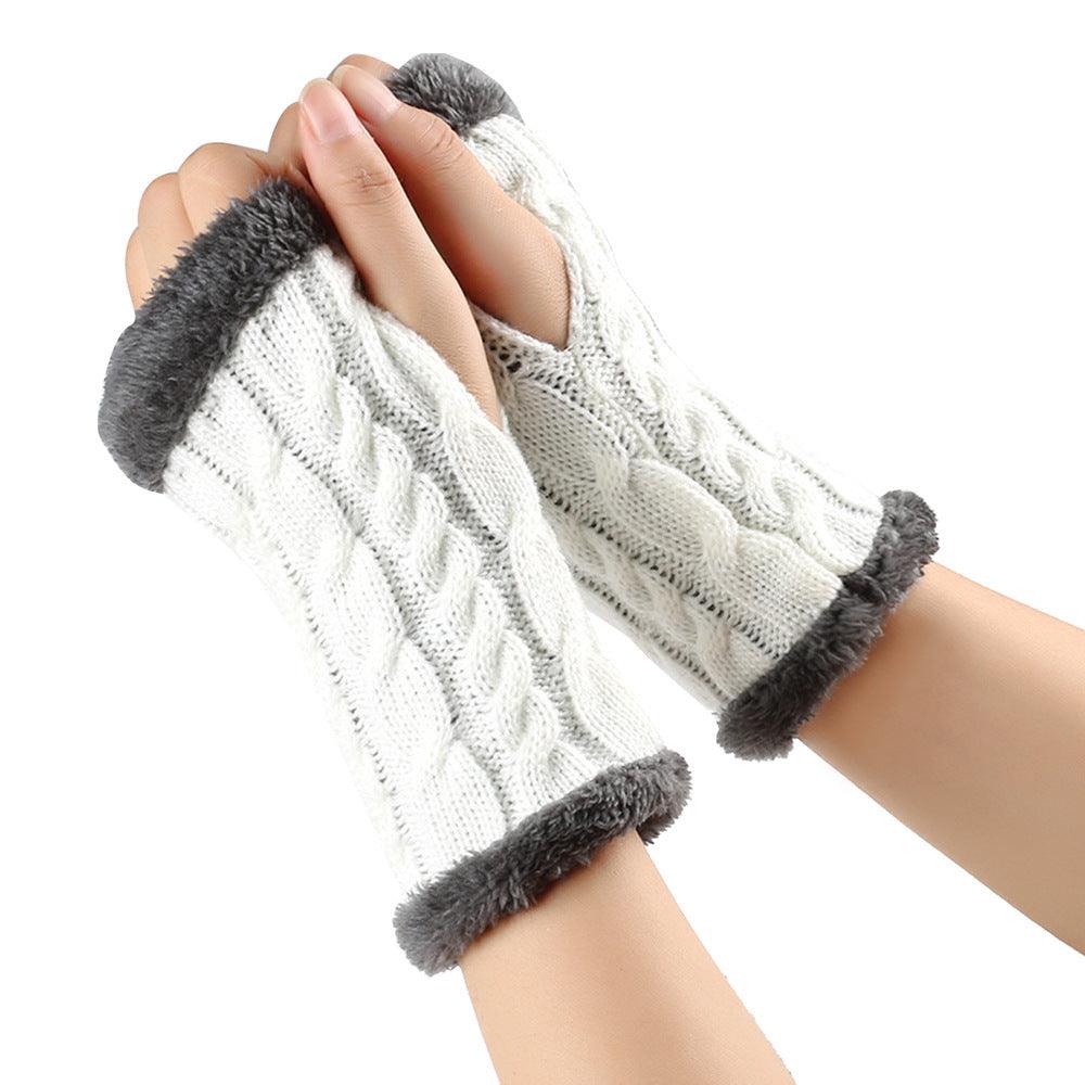 Winter Plush Gloves Twist Knitted Fingerless Fleece Gloves Women Warm Thickened Woolen Gloves - Nioor