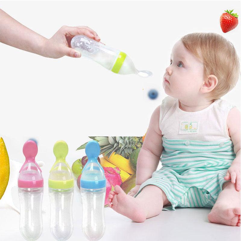 Safe Newborn Baby Feeding Bottle Toddler Silicone Squeeze Feeding Spoon Milk Bottle Baby Training Feeder Food Supplement - Nioor