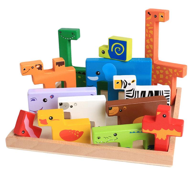 High Quality Baby Wooden Toys 3D Blocks Animal Building Blocks Stack Blocks Beech Wood Creative Children Birthday Christmas Gift - Nioor