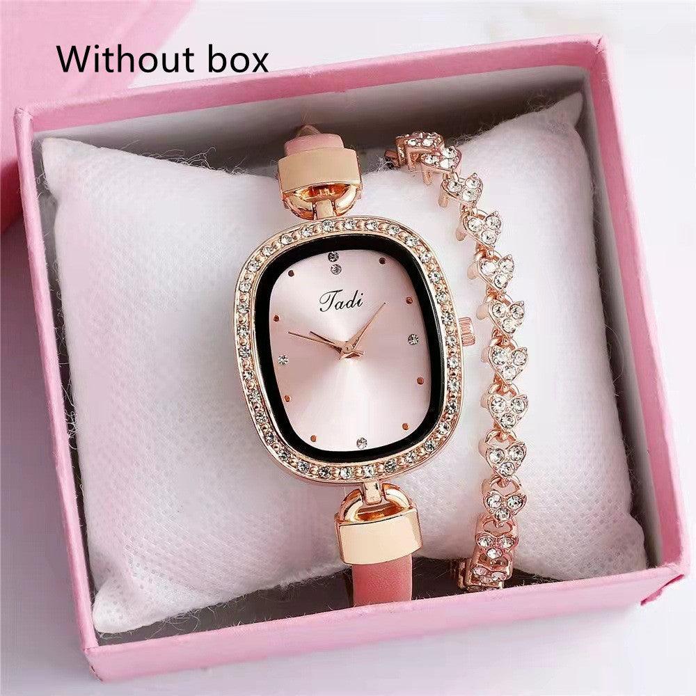 Women's Watch Bracelet Suit Two-piece Women's Quartz Watch Diamond Rhinestone Thin Belt Fashion Watch - Nioor