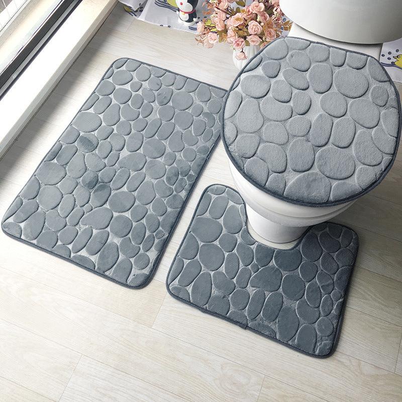 Pebble flannel embossed bathroom three-piece mat - Nioor