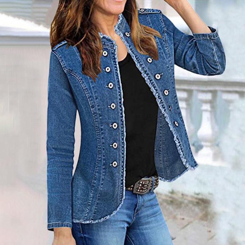 Single-breasted Solid Color Denim Coat - Nioor