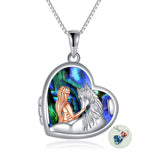 Horse and Girl Abalone Shellfish Heart Sterling Silver Photo Locket Necklace - Nioor