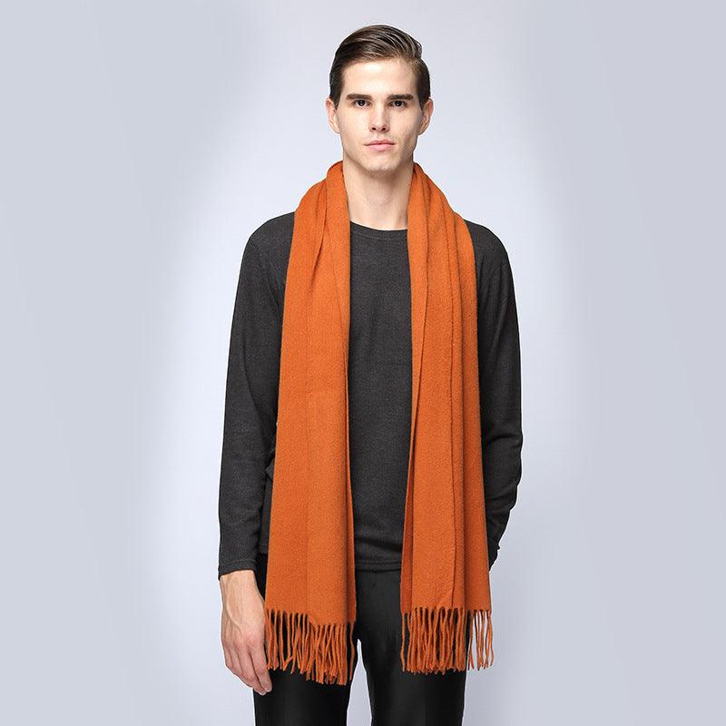 Men's cashmere scarf virgin woollen popular wild solid color warm thick scarf monochrome shawl - Nioor