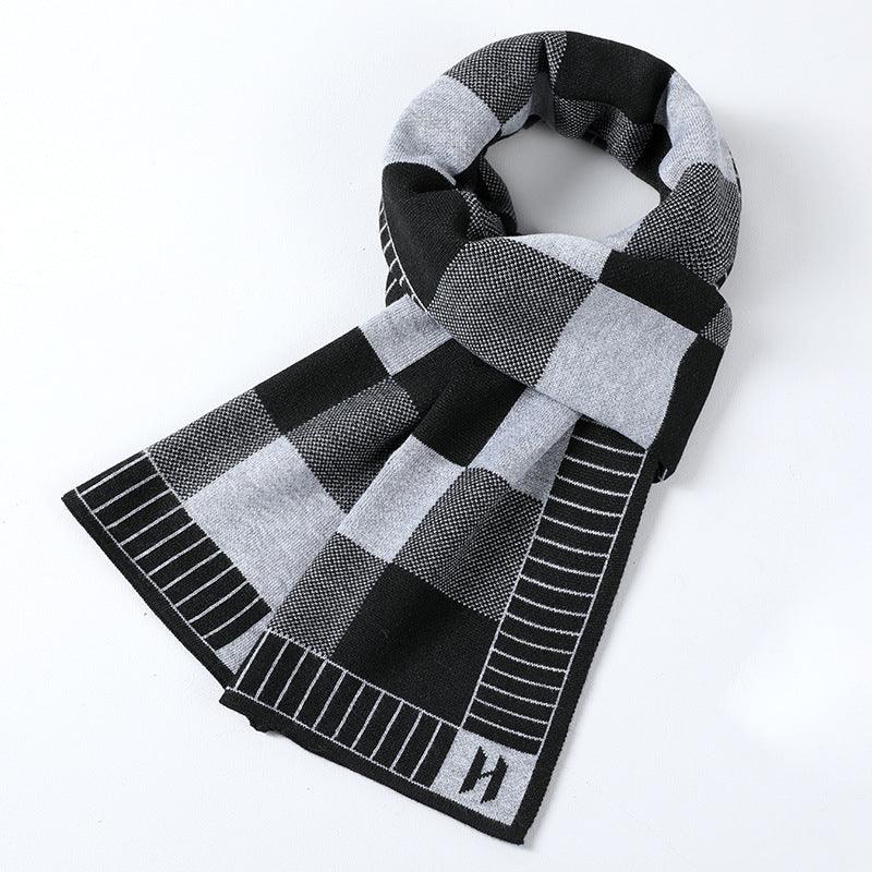 Cashmere Plaid Long Men's Scarf With Neck - Nioor