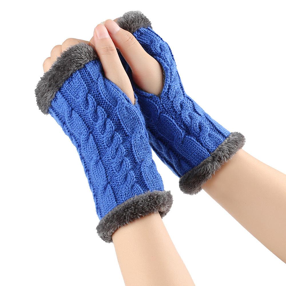 Winter Plush Gloves Twist Knitted Fingerless Fleece Gloves Women Warm Thickened Woolen Gloves - Nioor