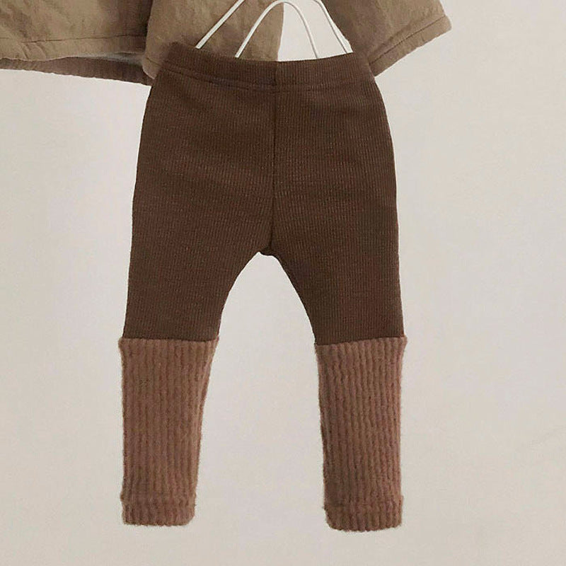 Baby Fashion Stitching Wild Fake Two-Piece Warm Velvet Pants