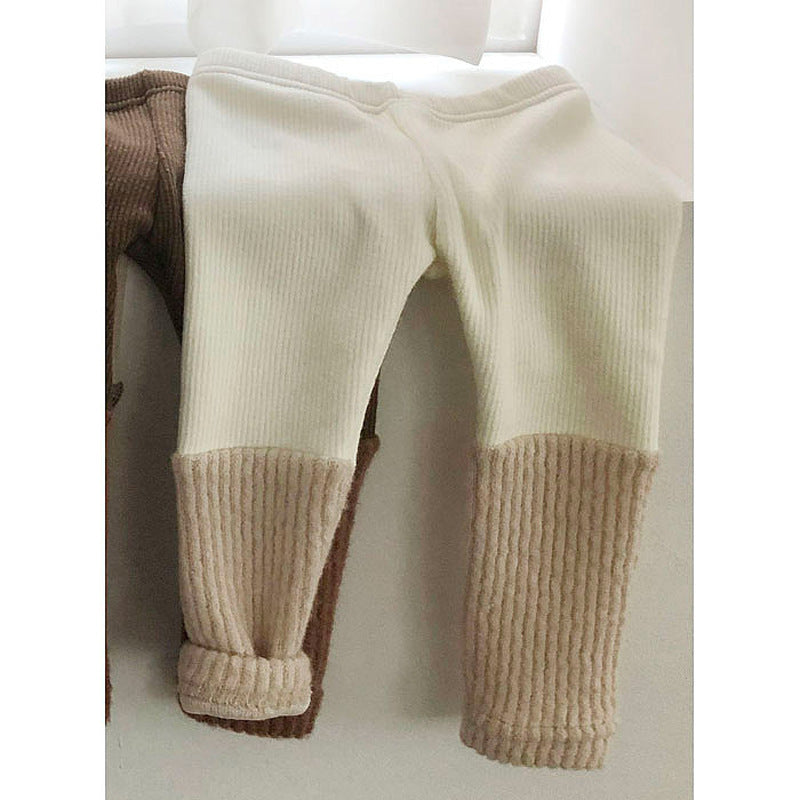 Baby Fashion Stitching Wild Fake Two-Piece Warm Velvet Pants