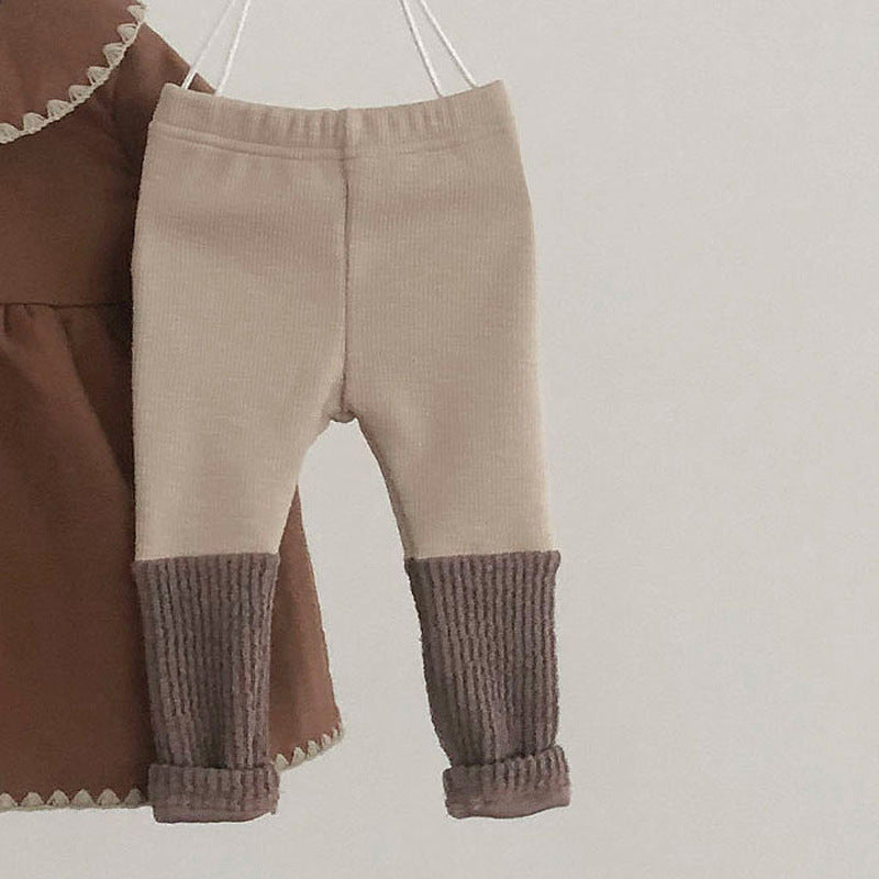 Baby Fashion Stitching Wild Fake Two-Piece Warm Velvet Pants