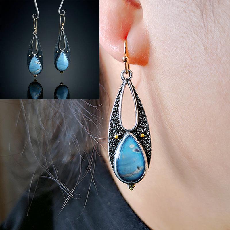 Vintage Tear Drop Blue Resin Earrings for Women Boho Ethnic Tribal Handmade Metal Dangle Long Pendant Earring Brincos - Nioor