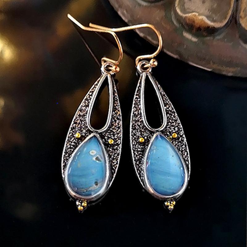 Vintage Tear Drop Blue Resin Earrings for Women Boho Ethnic Tribal Handmade Metal Dangle Long Pendant Earring Brincos - Nioor