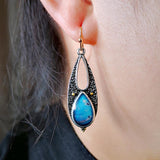 Vintage Tear Drop Blue Resin Earrings for Women Boho Ethnic Tribal Handmade Metal Dangle Long Pendant Earring Brincos - Nioor