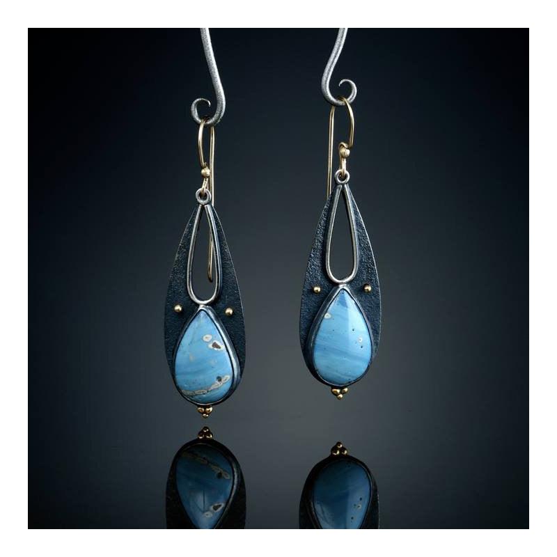 Vintage Tear Drop Blue Resin Earrings for Women Boho Ethnic Tribal Handmade Metal Dangle Long Pendant Earring Brincos - Nioor