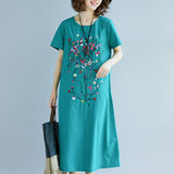 Ethnic Style Embroidered Cotton Linen Medium Length Dress