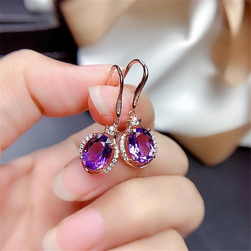 Korean Version Of Austrian Purple Diamond And Red Diamond CrystalEarrings - Nioor