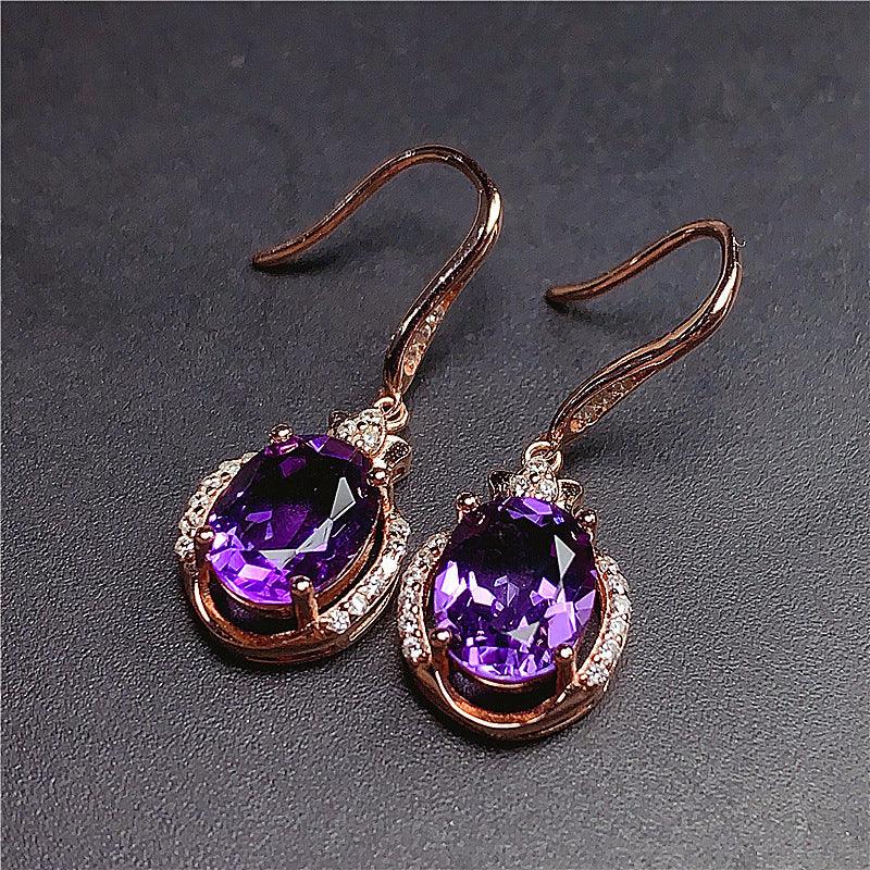 Korean Version Of Austrian Purple Diamond And Red Diamond CrystalEarrings - Nioor