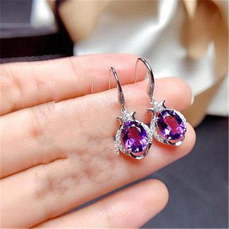 Korean Version Of Austrian Purple Diamond And Red Diamond CrystalEarrings - Nioor