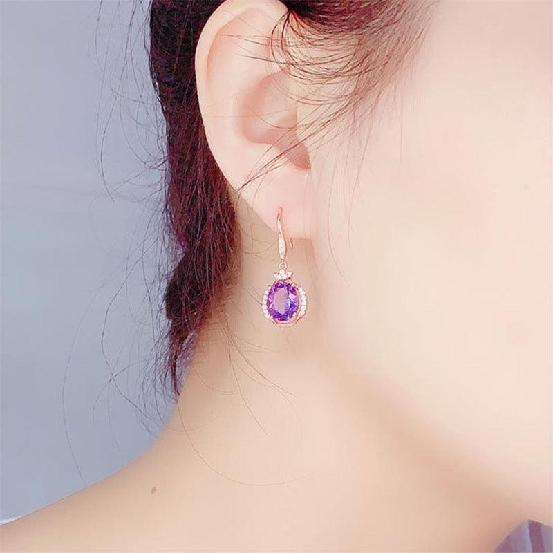 Korean Version Of Austrian Purple Diamond And Red Diamond CrystalEarrings - Nioor