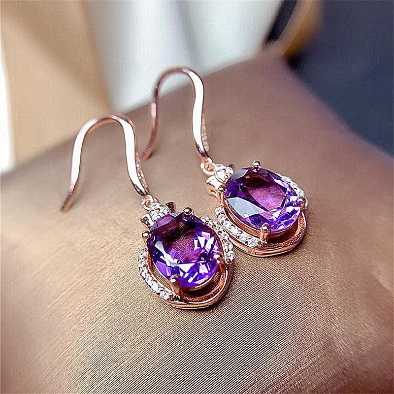 Korean Version Of Austrian Purple Diamond And Red Diamond CrystalEarrings - Nioor