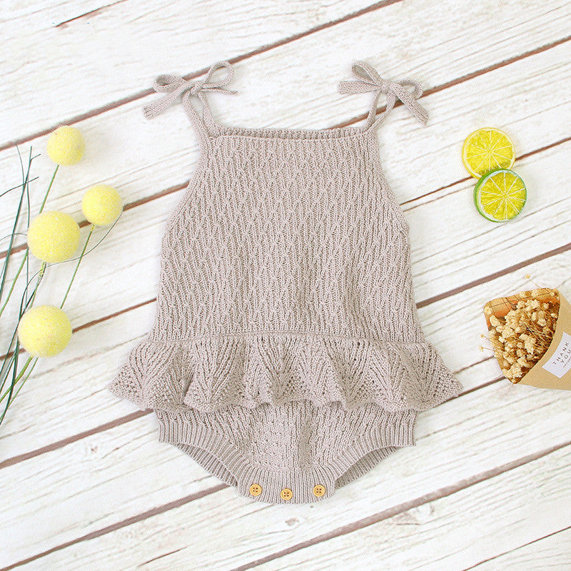 Baby Onesies Girls' Knitted Sling Ruffled Fart Romper