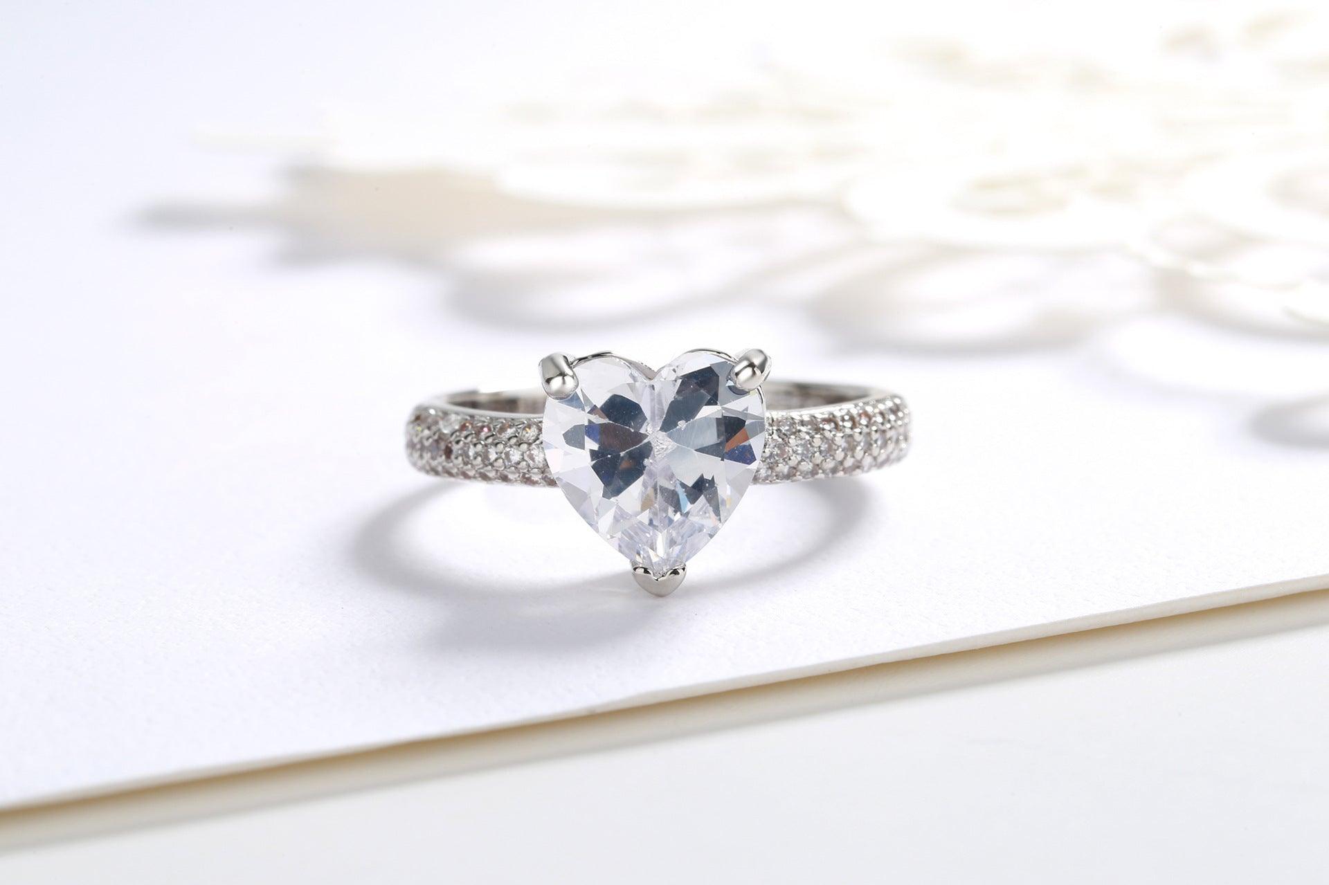 Heart-shaped Zircon Ring White Gold-plated Heart-shaped Diamond Ring - Nioor