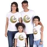 Parent-child short-sleeved T-shirt Eid Mubarak moon print