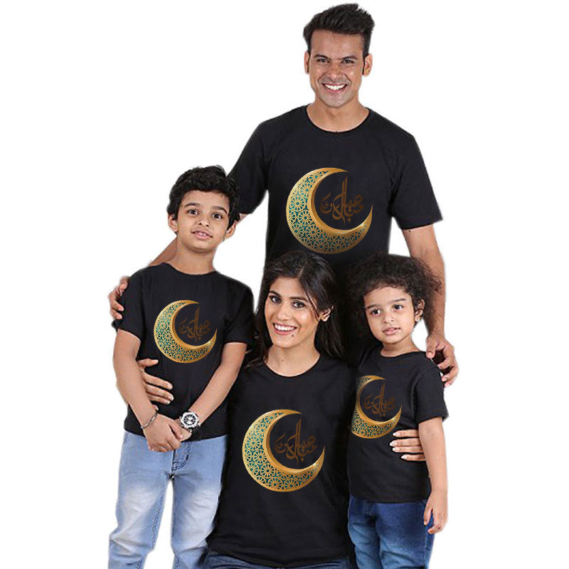 Parent-child short-sleeved T-shirt Eid Mubarak moon print