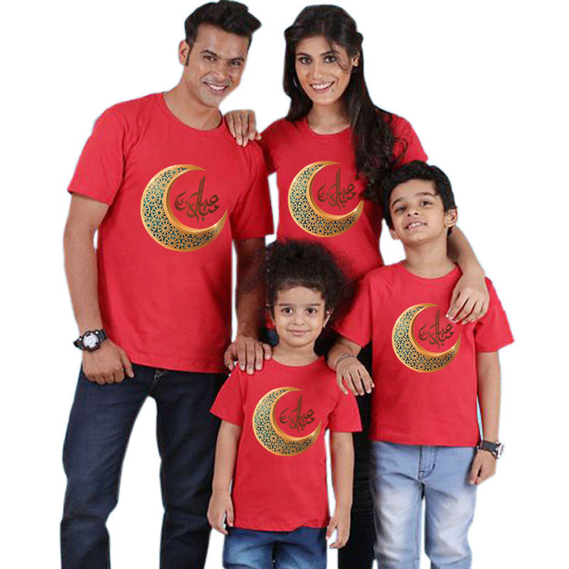 Parent-child short-sleeved T-shirt Eid Mubarak moon print