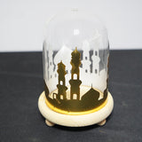 Ramadan Mosque Night Light Glass Cover Wooden Base Decoration