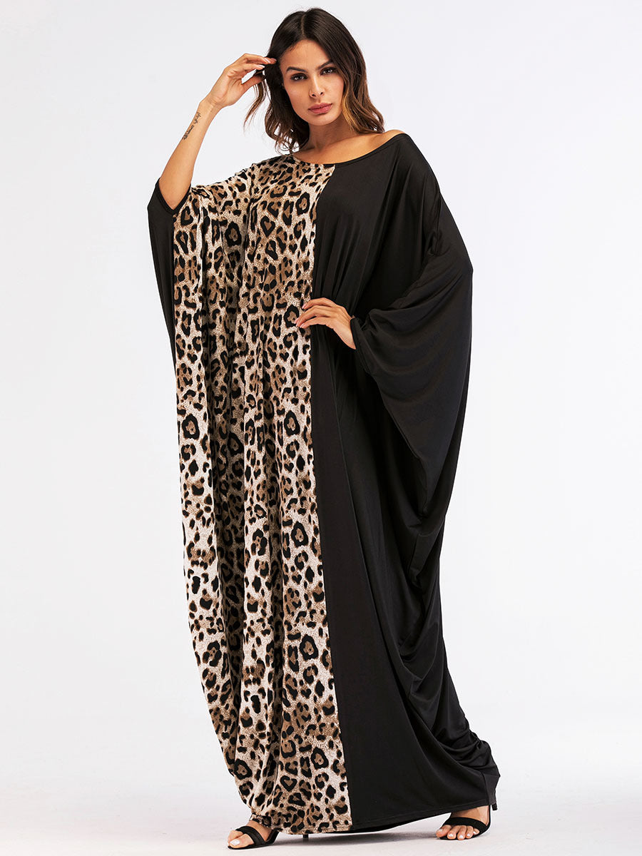 Leopard Knit Bat Sleeve Dress Muslim Robe Ramadan