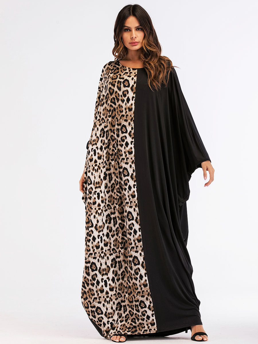 Leopard Knit Bat Sleeve Dress Muslim Robe Ramadan